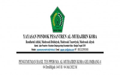 PENGUMUMAN KELULUSAN GELOMBANG 4 PPDB MA AL-MUHAJIRIN KOBA TAHUN 2022